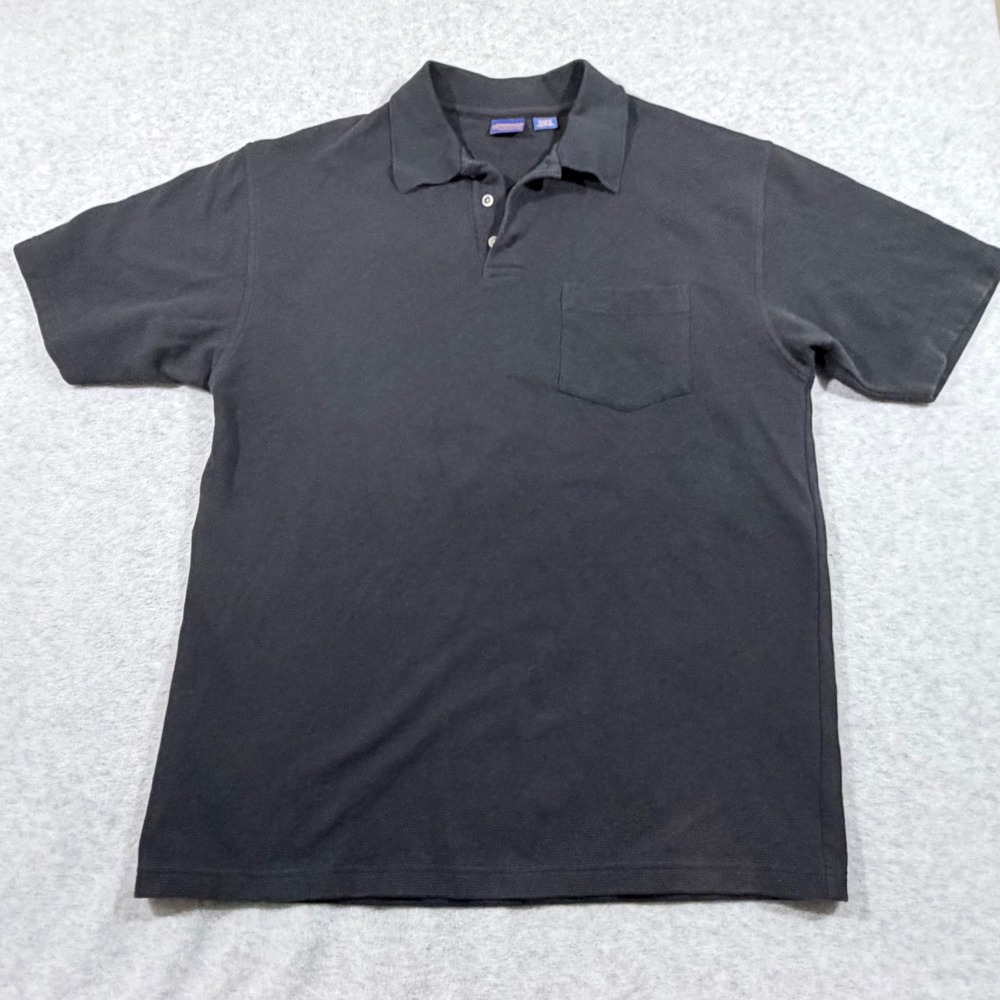 Pendleton Polo Shirt Men Large Black Ribbed Cotton Pocket Short Sleeve